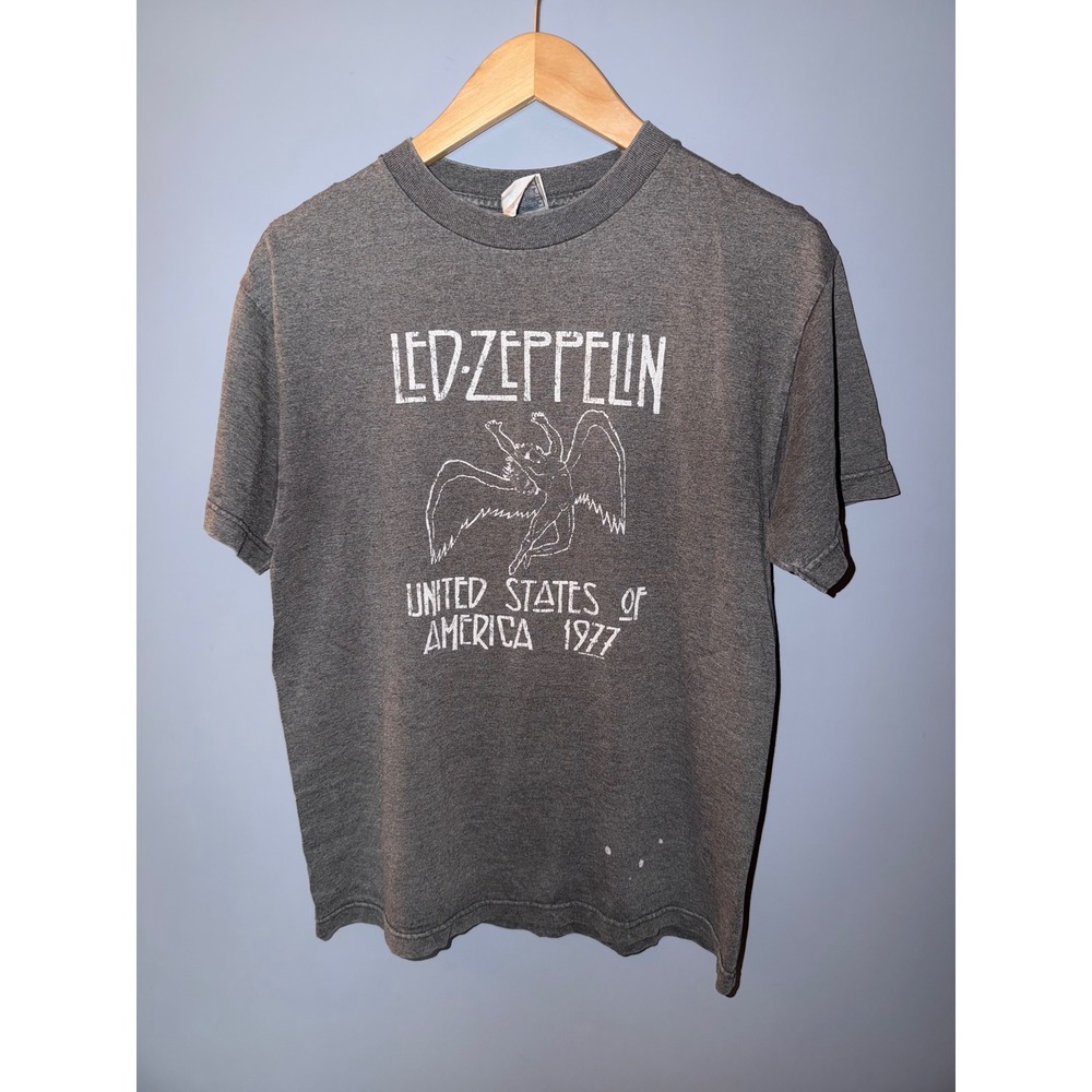 Led Zeppelin US Tour 1977 Graphic T-Shirt Charcoal Gray Alstyle Mens Medium